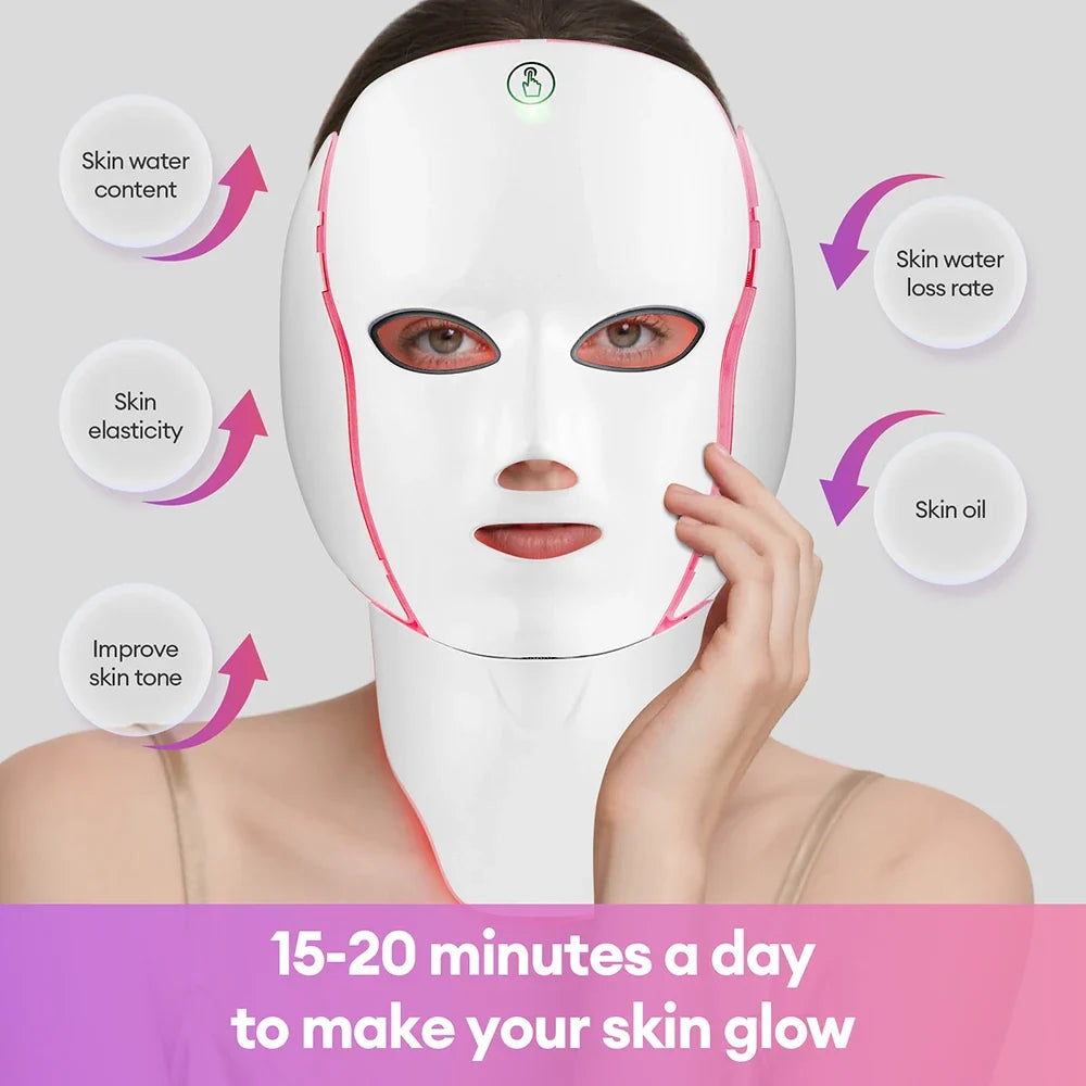 LED Face & Neck Mask 7-Color Built-In Eye Shield