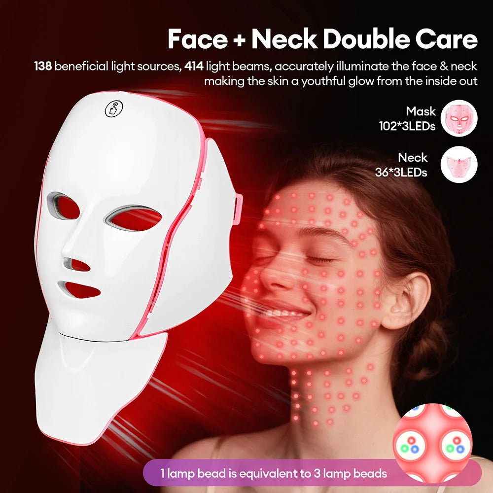 LED Face & Neck Mask 7-Color Built-In Eye Shield
