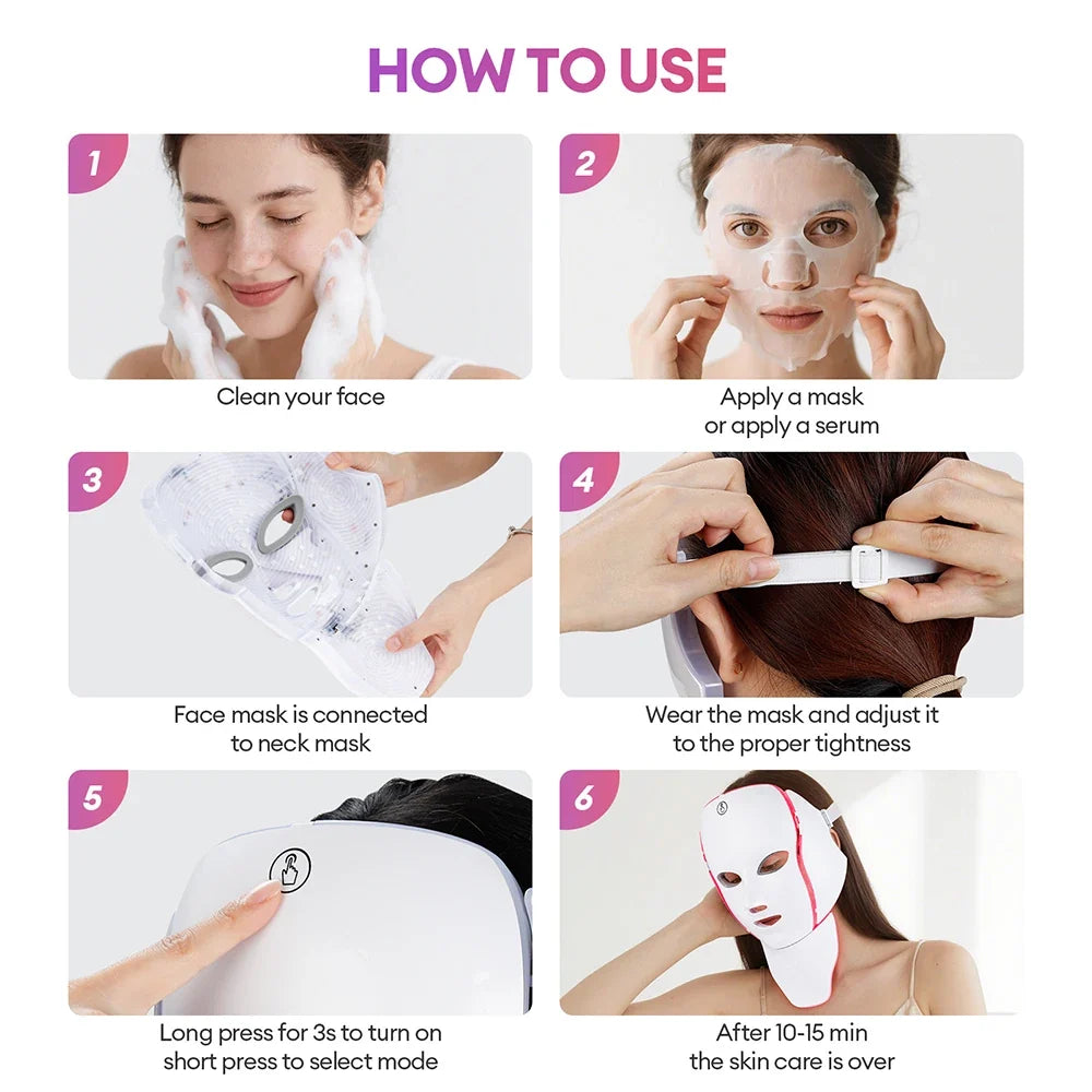 LED Face & Neck Mask 7-Color Built-In Eye Shield