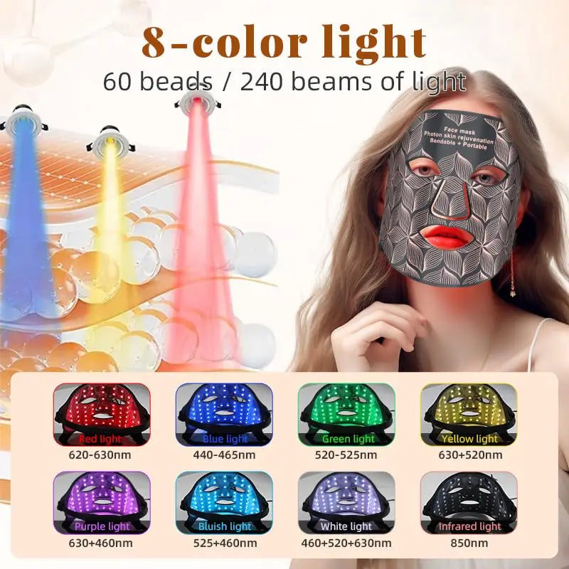 LED Face & Neck Mask 8-Color Silicone Rechargeable