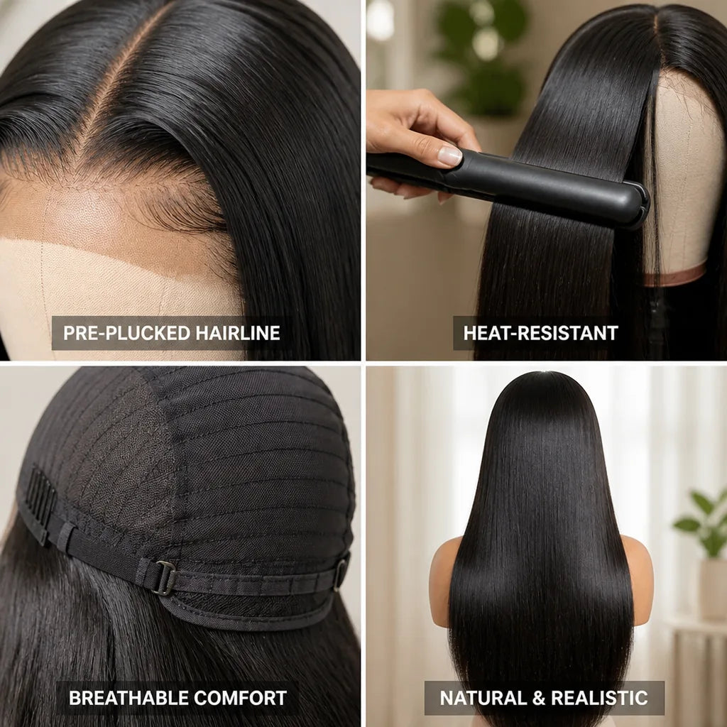 Lace Front Wig Pre-Plucked Hairline Heat-Resistant Synthetic