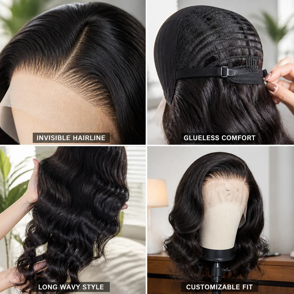 Lace Wig Glueless Invisible Hairline Long Wavy Synthetic