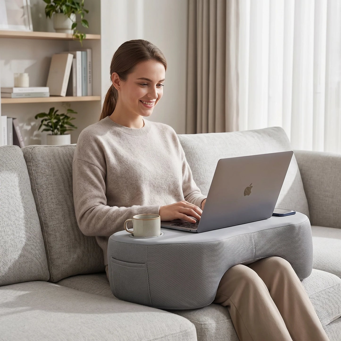 Lap Desk Pillow Ergonomic Arm Support & Cup Holder