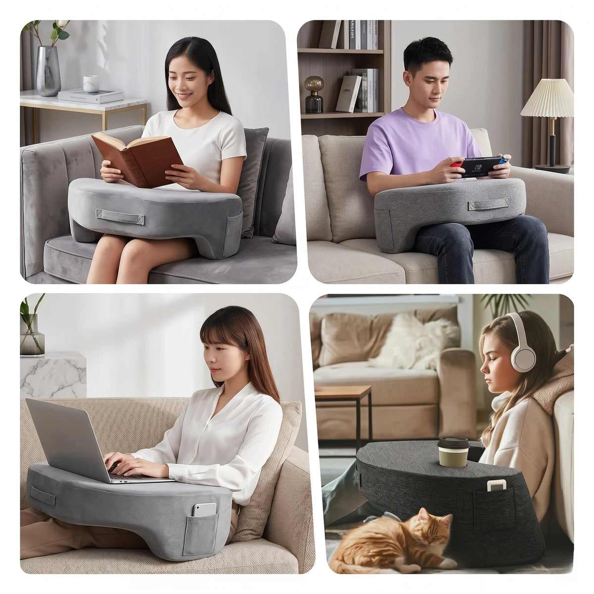 Lap Desk Pillow Ergonomic Arm Support & Cup Holder
