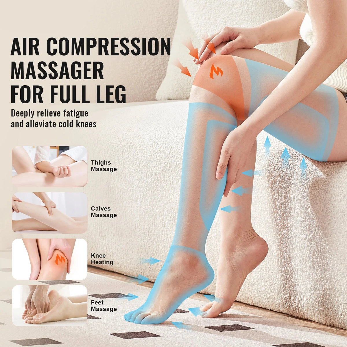 Leg Compression Massager Full-Leg Air Compression Knee Heating