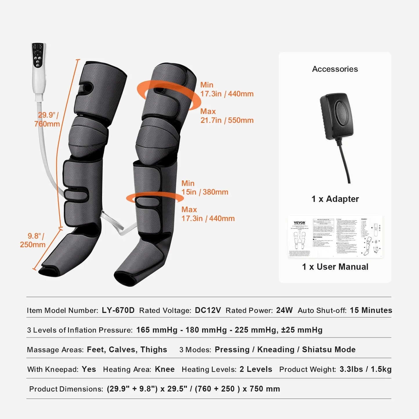 Leg Compression Massager Full-Leg Air Compression Knee Heating