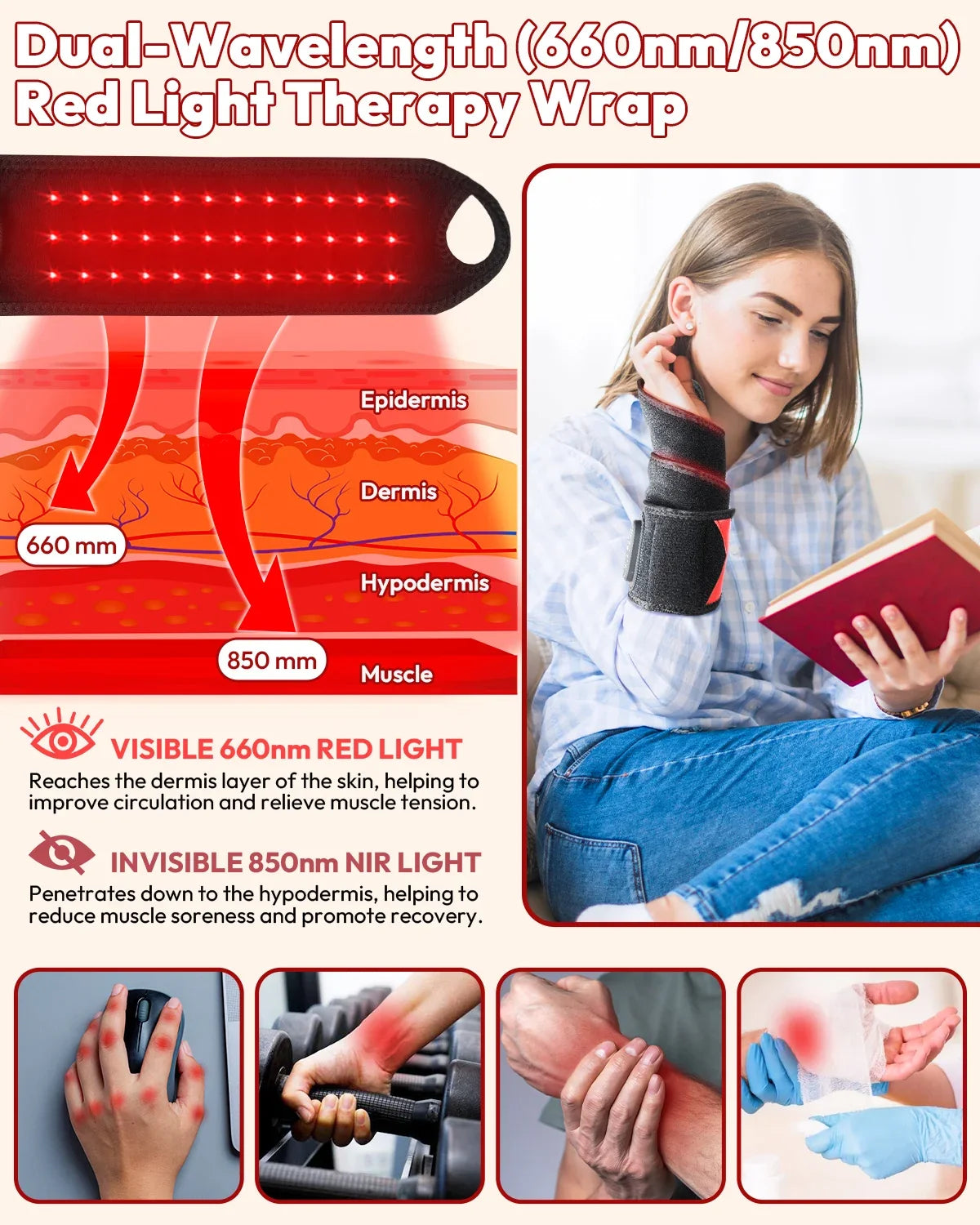 Light Therapy Wrap USB-C Rechargeable Heat & Vibration