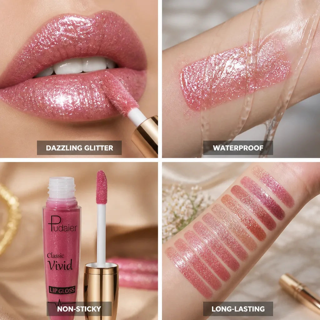 Lip Gloss Diamond Glitter Long-Lasting Waterproof 18 Colors