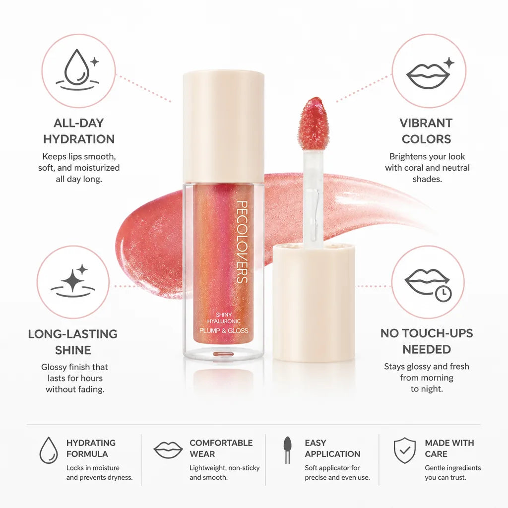 Lip Gloss Hydrating Long-Lasting Shine Coral & Neutral Shades