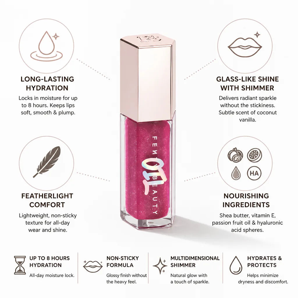 Lip Oil Gloss Hydrating Non-Sticky Shimmer