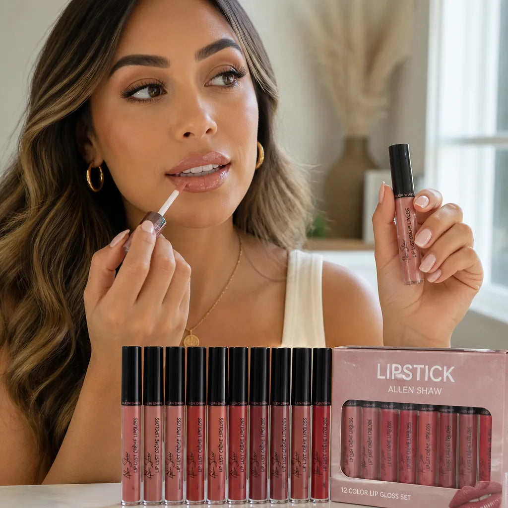 Lipstick Set 12-Color Long-Lasting Glossy Metallic