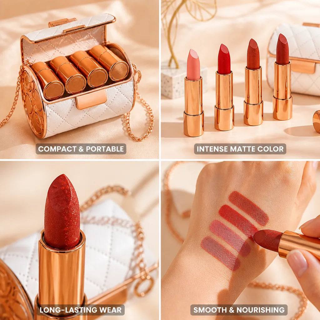 Lipstick Set Matte Long-Lasting Mini Faux Leather Case