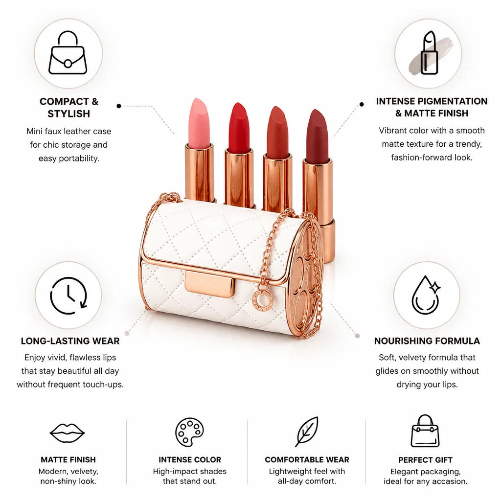 Lipstick Set Matte Long-Lasting Mini Faux Leather Case