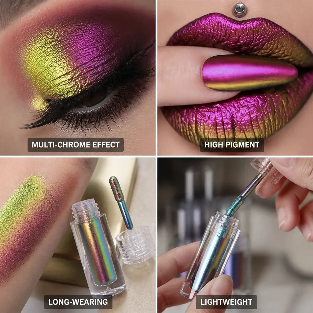 Liquid Glitter Eyeshadow & Lipstick High-Pigment Multi-Chrome Long-Wearing