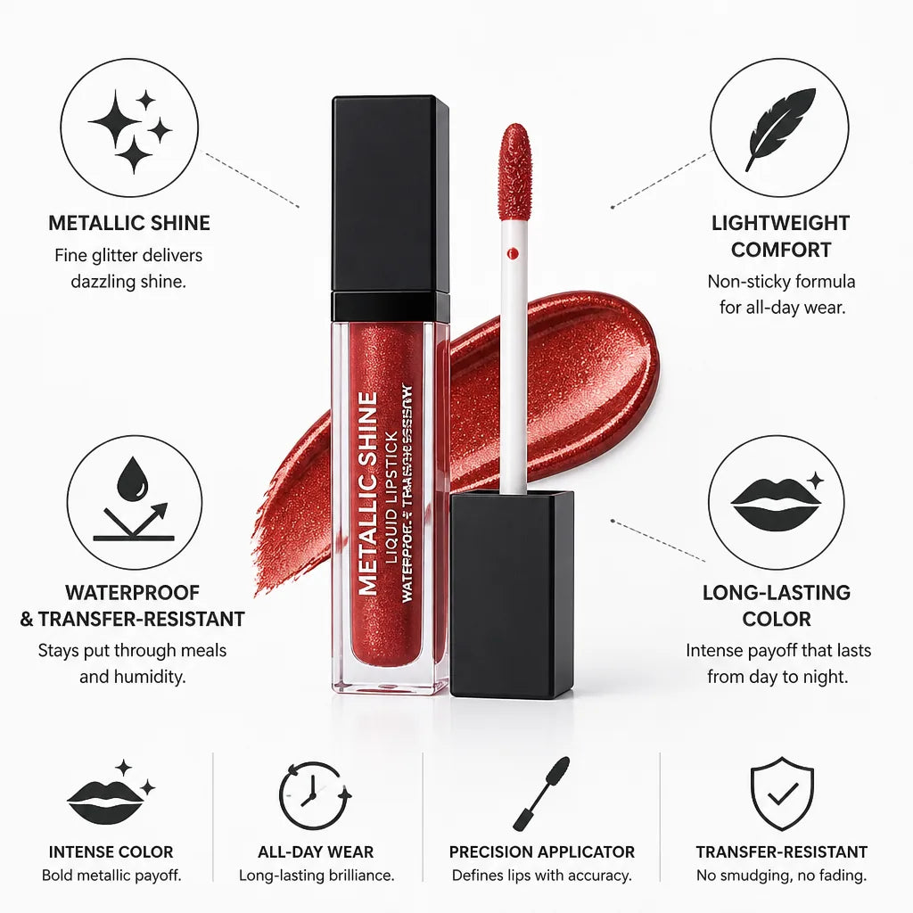 Liquid Lipstick Metallic Shine Waterproof & Transfer-Resistant
