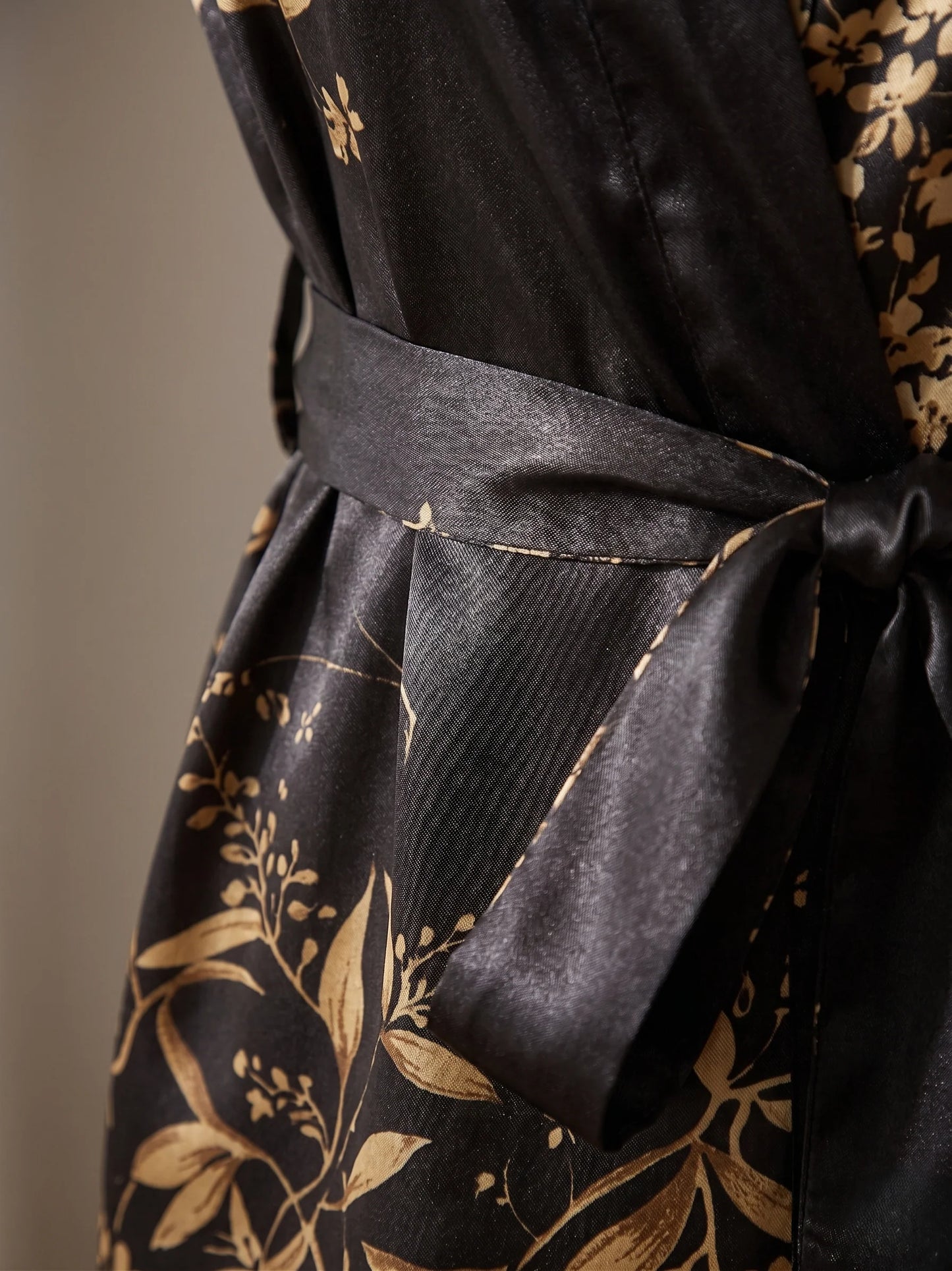 Lounge Robe Satin Silk-Feel Belted