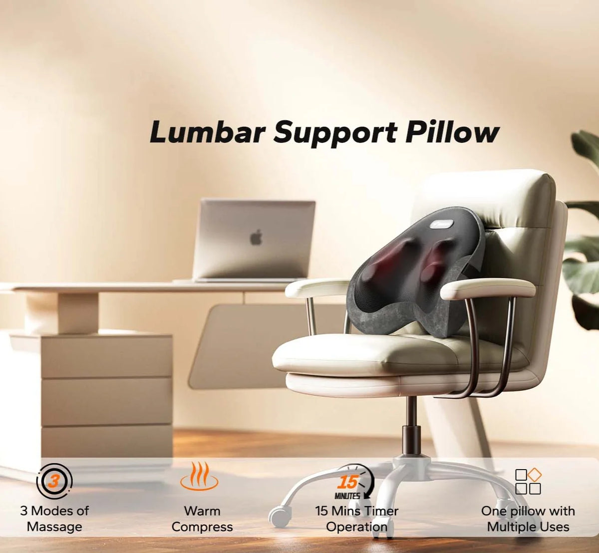 Lumbar Pillow Heated Shiatsu Massage Memory Foam