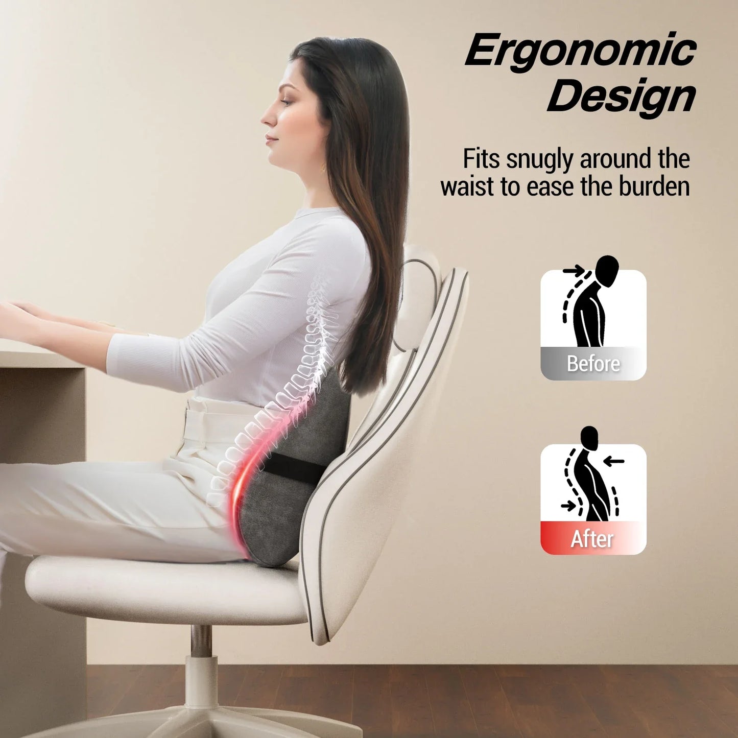 Lumbar Pillow Heated Shiatsu Massage Memory Foam