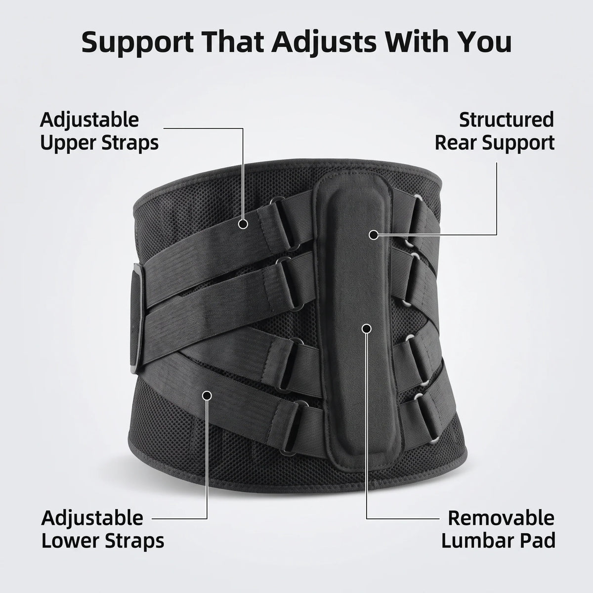 Lumbar Support Back Brace Removable 3D Pad Adjustable Fit