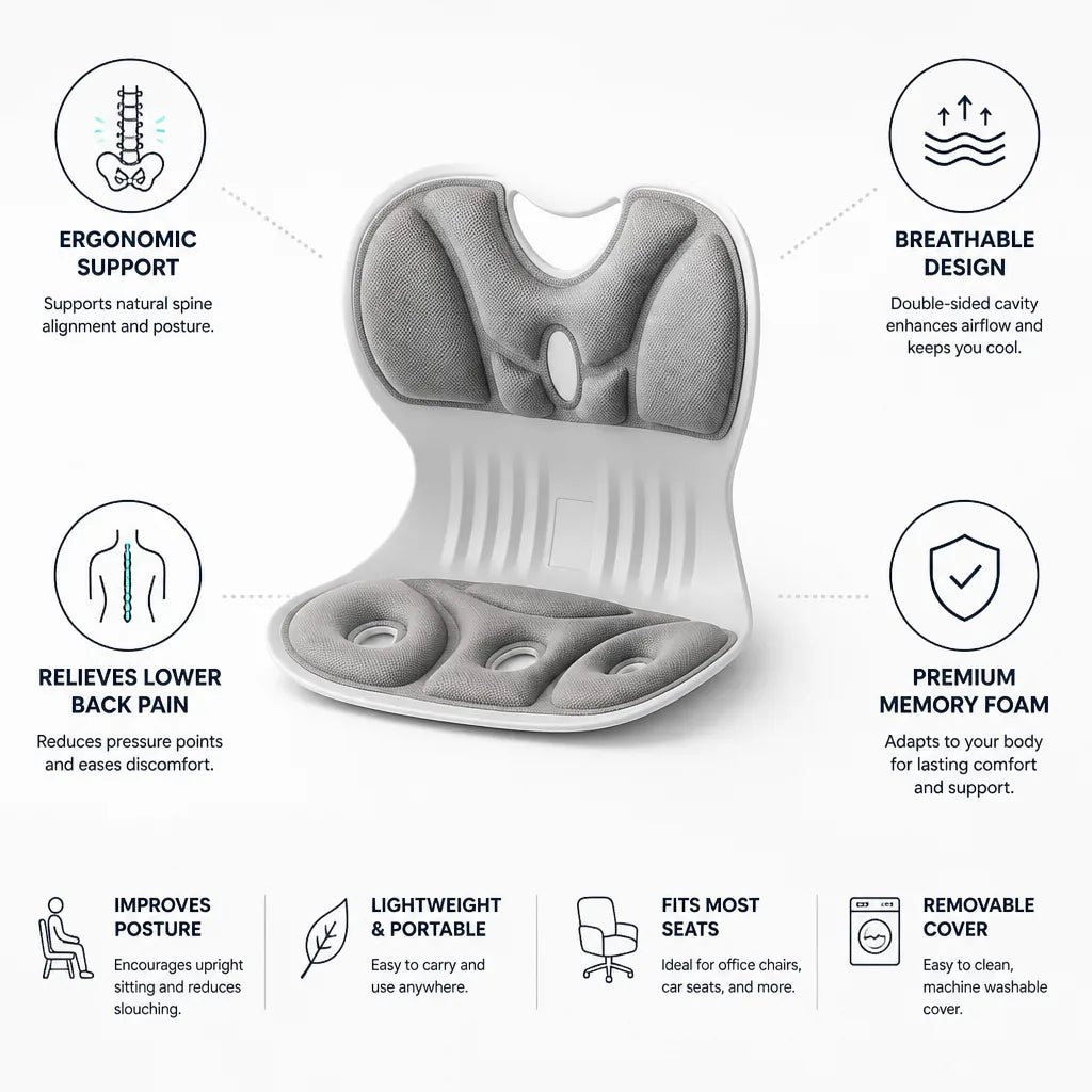 Lumbar Support Cushion Ergonomic Memory Foam Breathable