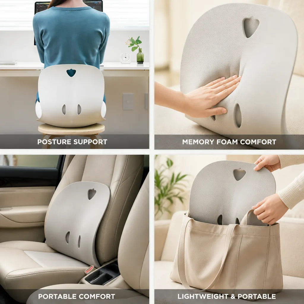 Lumbar Support Seat Cushion Memory Foam Ergonomic Portable