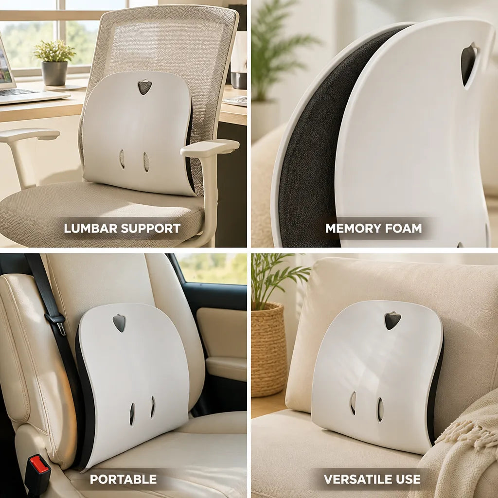 Lumbar Support Seat Cushion Memory Foam Portable Office & Car