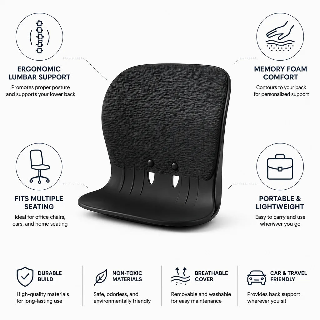 Lumbar Support Seat Cushion Memory Foam Portable Office & Car