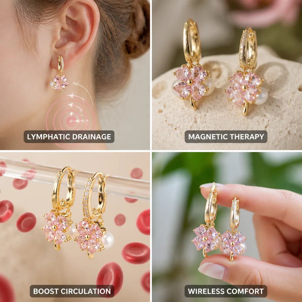 Lymphatic Drainage Earring Magnetic Therapy & Germanium Gemstone Accent