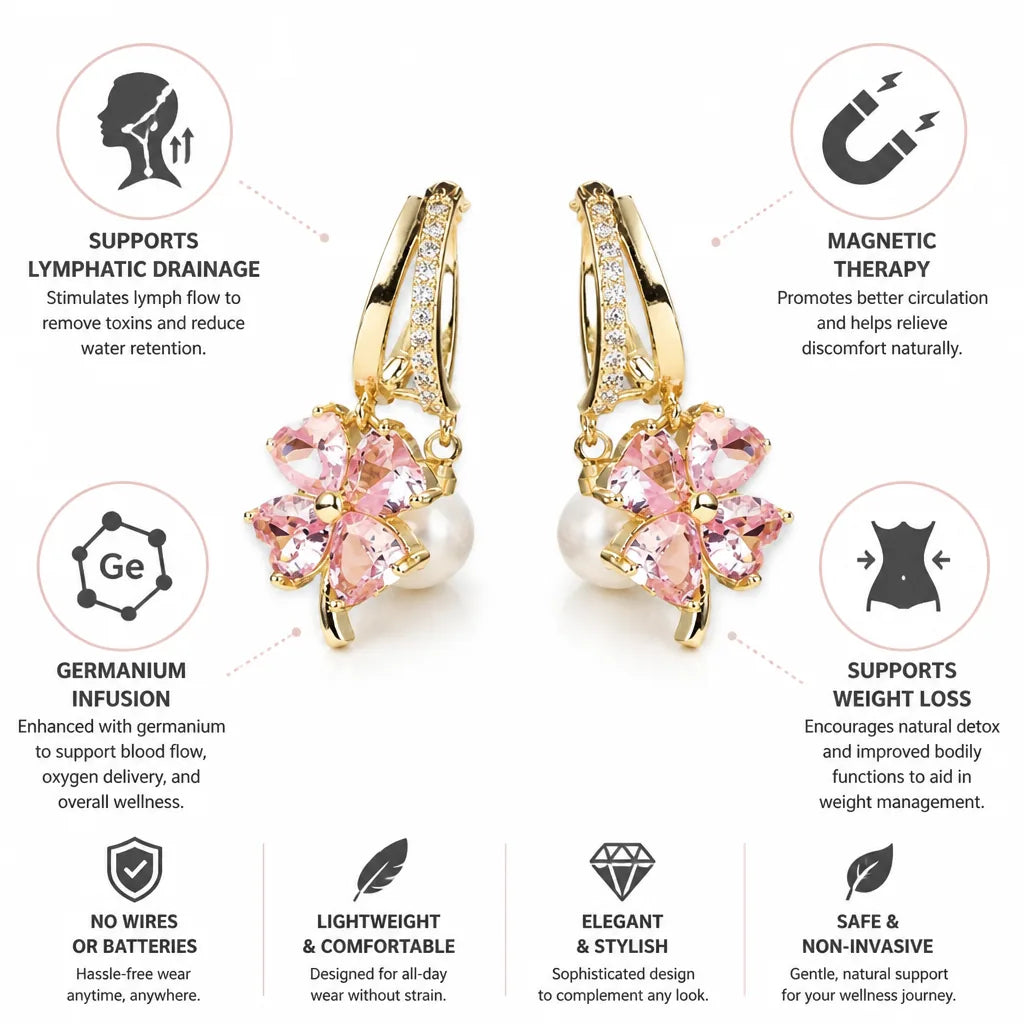 Lymphatic Drainage Earring Magnetic Therapy & Germanium Gemstone Accent