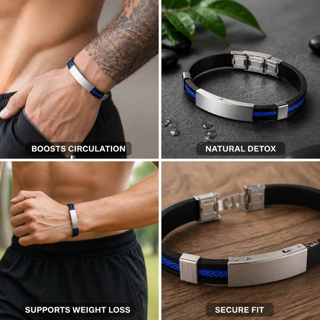 Magnetic Bracelet Stainless Steel & Silicone Double Safety Clasp