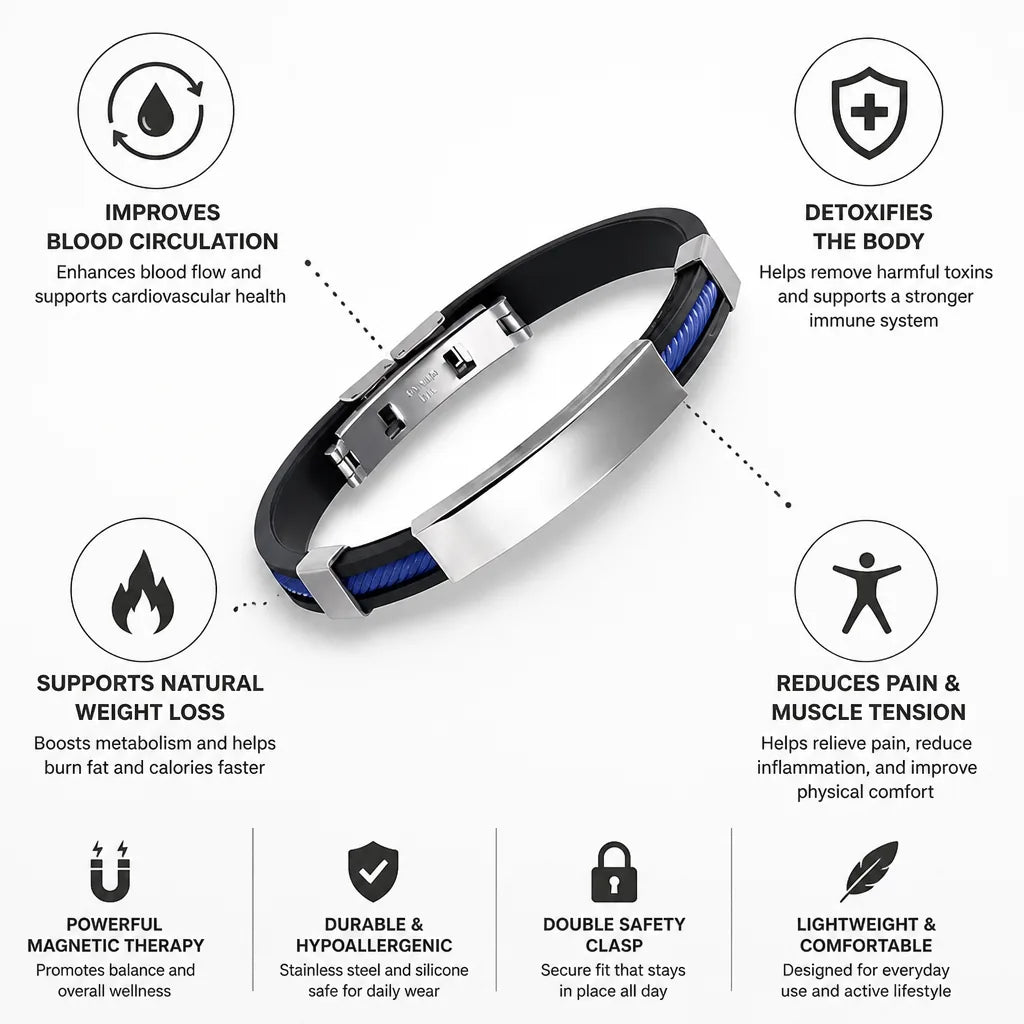 Magnetic Bracelet Stainless Steel & Silicone Double Safety Clasp