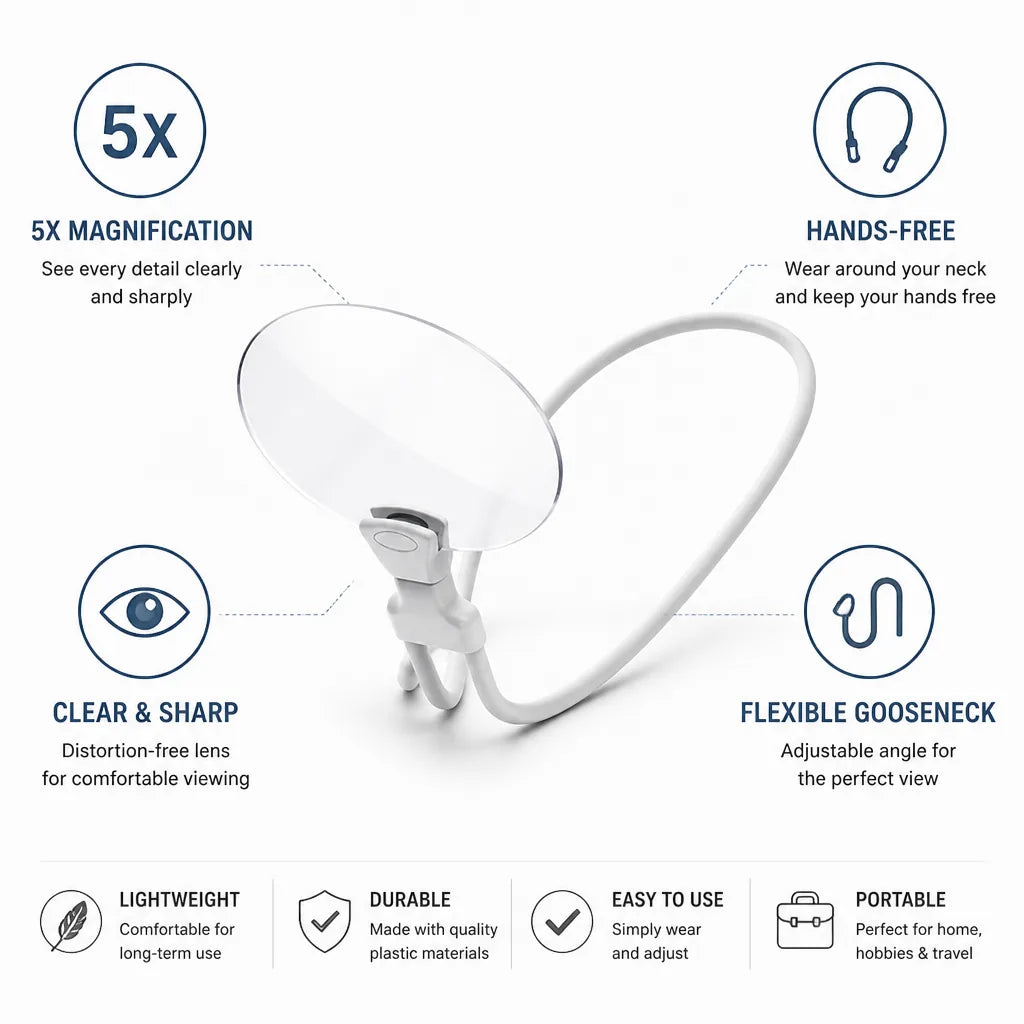 Magnifier Hands-Free 5x Magnification Flexible Gooseneck