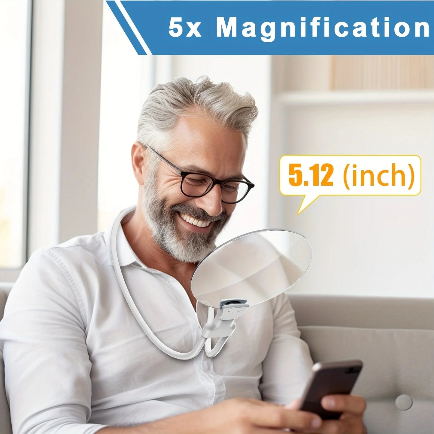 Magnifying Glass Hands-Free 5X Magnification Adjustable Neck Strap