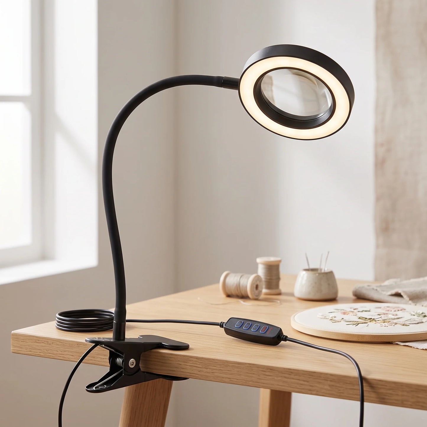 Magnifying Lamp Flexible Clamp LED Adjustable Brightness