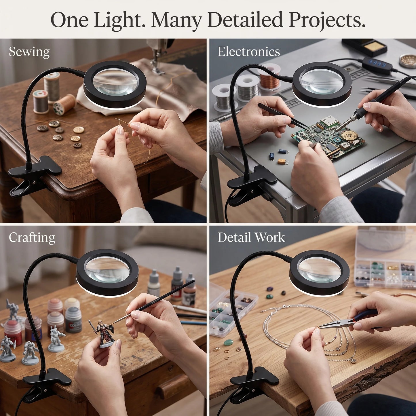 Magnifying Lamp Flexible Clamp LED Adjustable Brightness