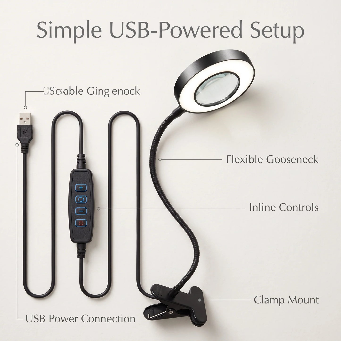 Magnifying Lamp Flexible Clamp LED Adjustable Brightness