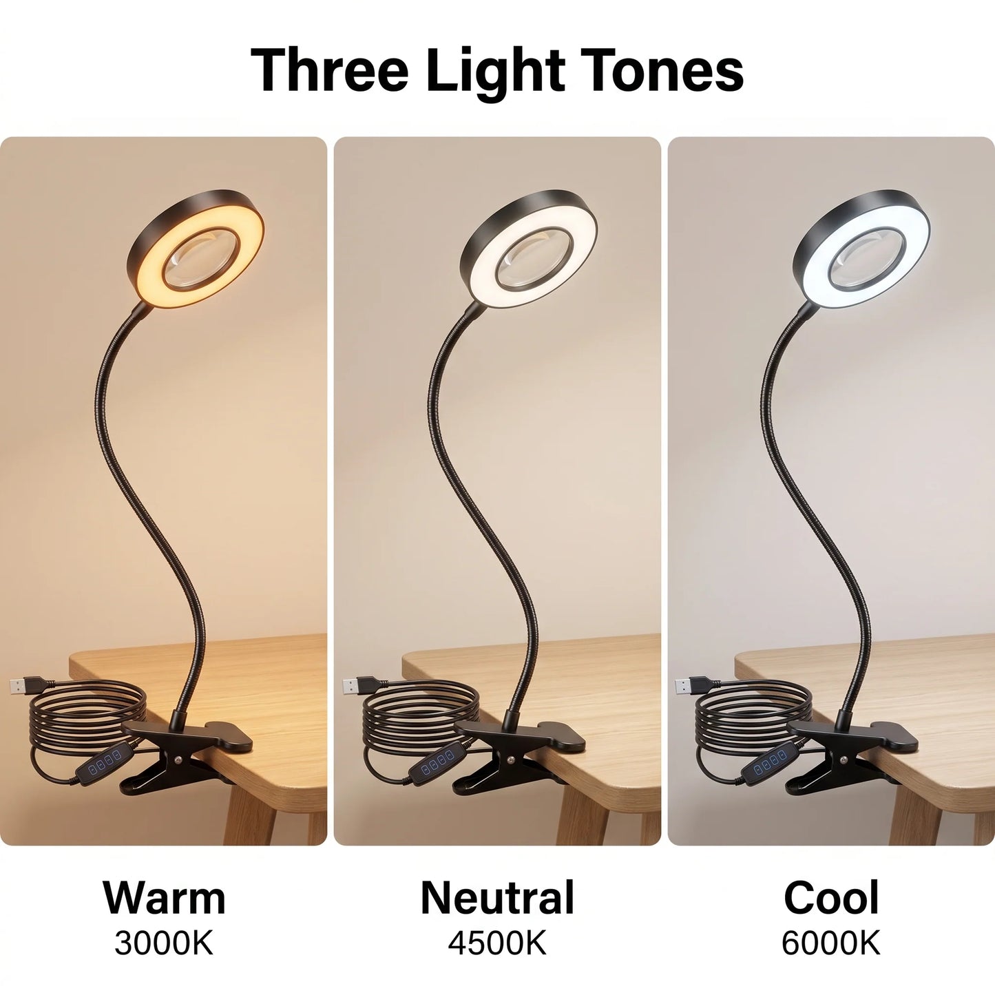 Magnifying Lamp Flexible Clamp LED Adjustable Brightness