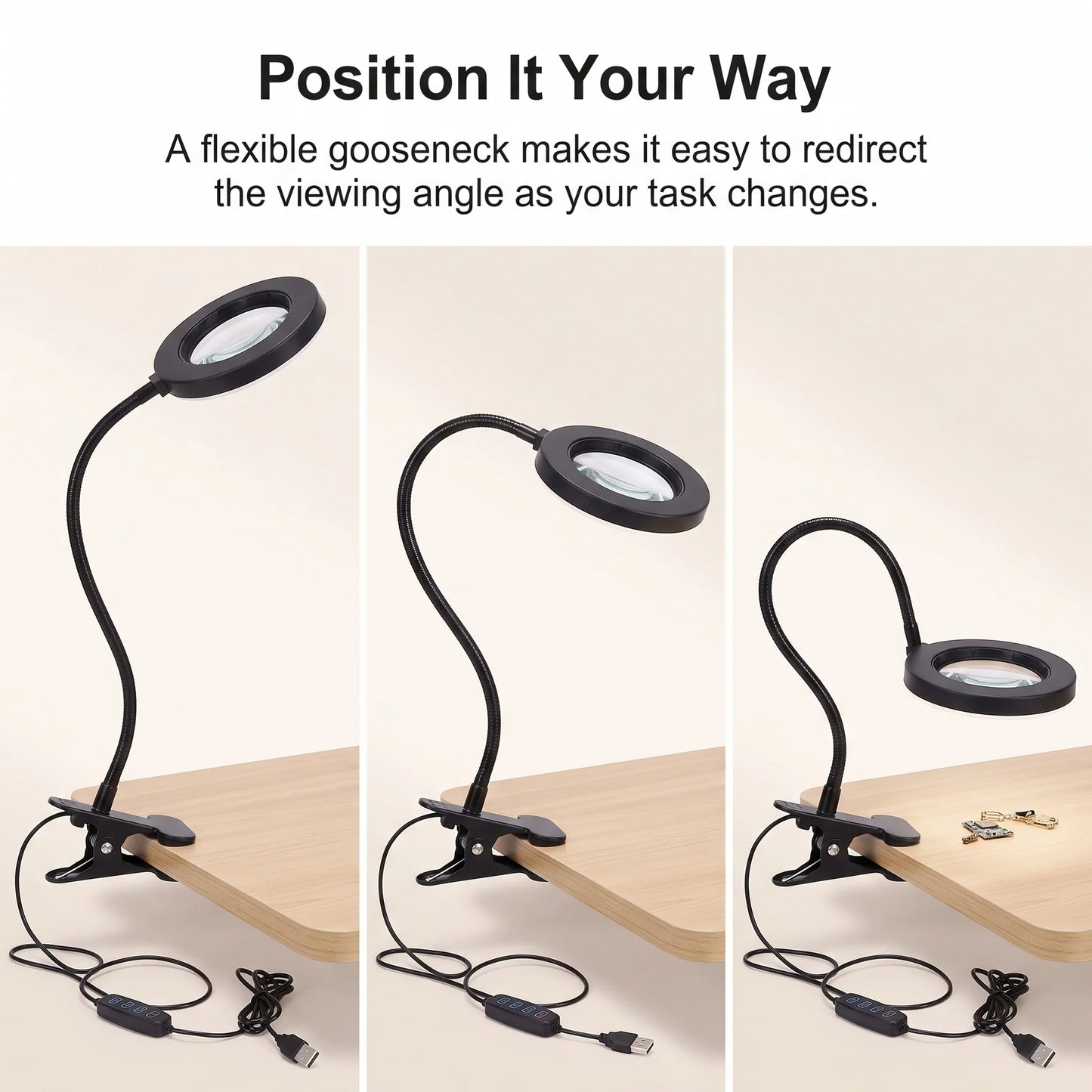 Magnifying Lamp Flexible Clamp LED Adjustable Brightness