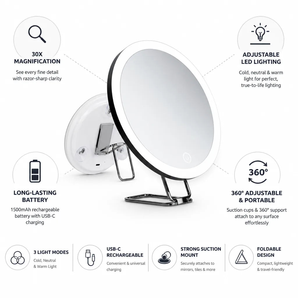 Magnifying Makeup Mirror Adjustable LED Up To 30X