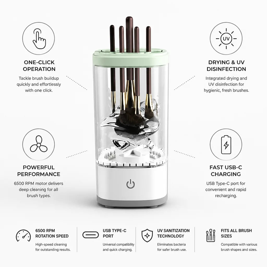 Makeup Brush Cleaner Quick-Dry & UV Disinfection USB-C Rechargeable