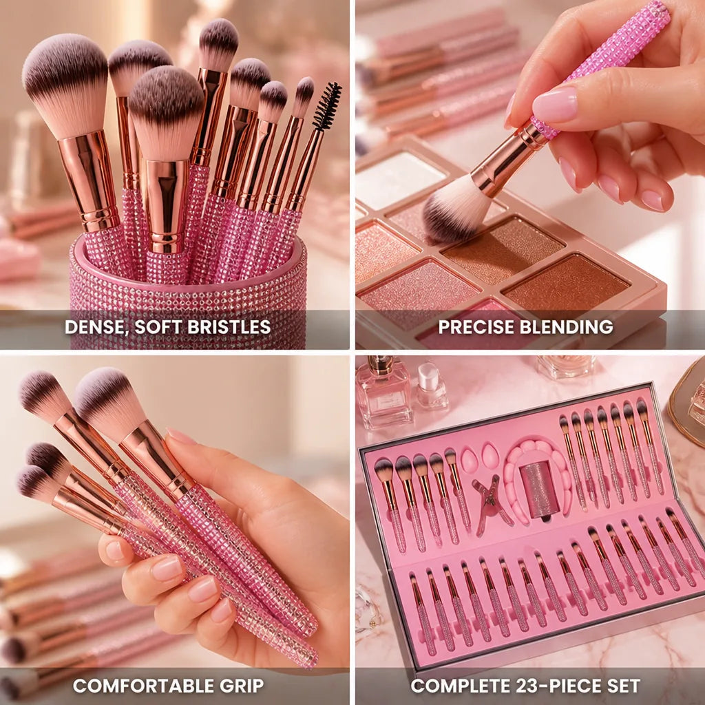 Makeup Brush Set Densely Packed Bristles Ergonomic Handles
