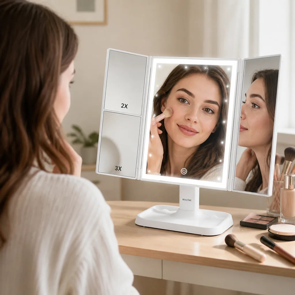 Makeup Mirror 3-Panel LED Panoramic Smart Touch