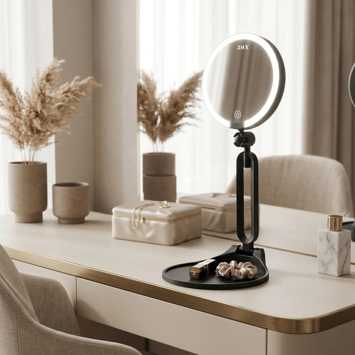 Makeup Mirror LED Light & 30X Magnification Rechargeable & Portable