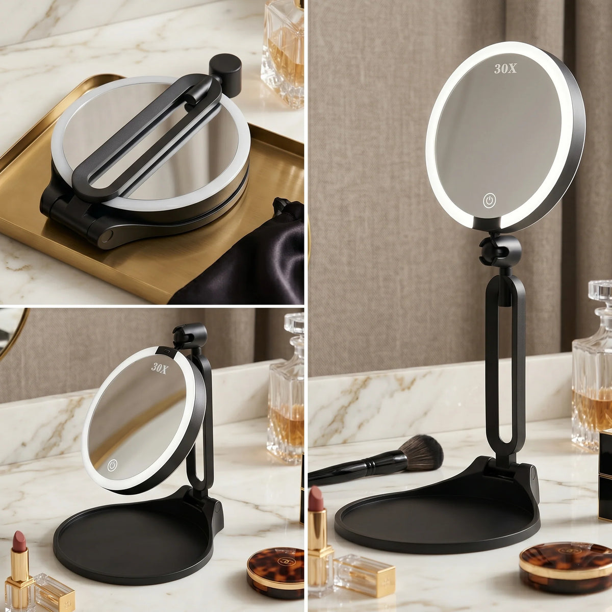 Makeup Mirror LED Light & 30X Magnification Rechargeable & Portable