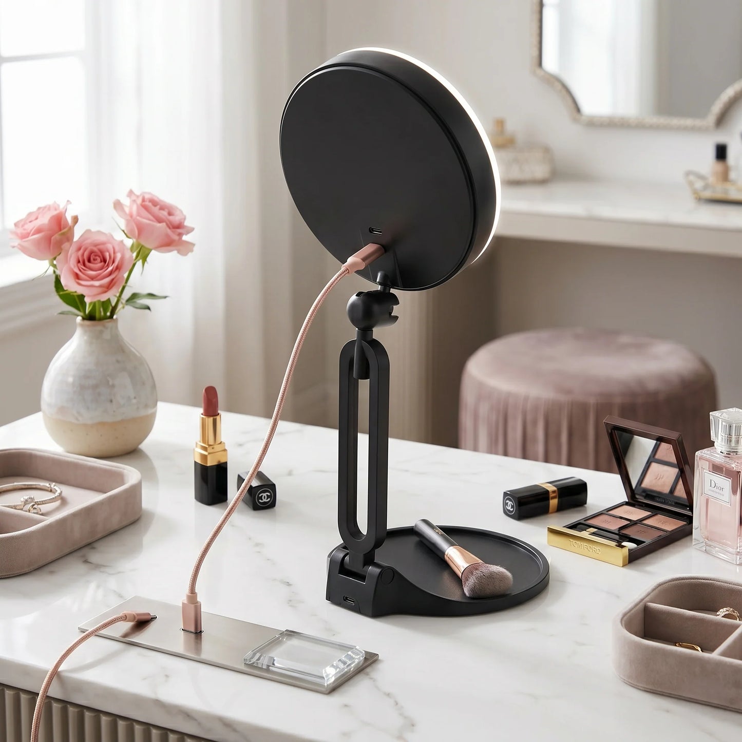 Makeup Mirror LED Light & 30X Magnification Rechargeable & Portable