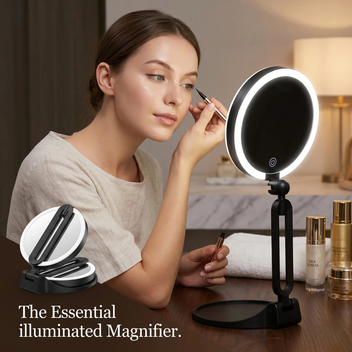 Makeup Mirror LED Light & 30X Magnification Rechargeable & Portable