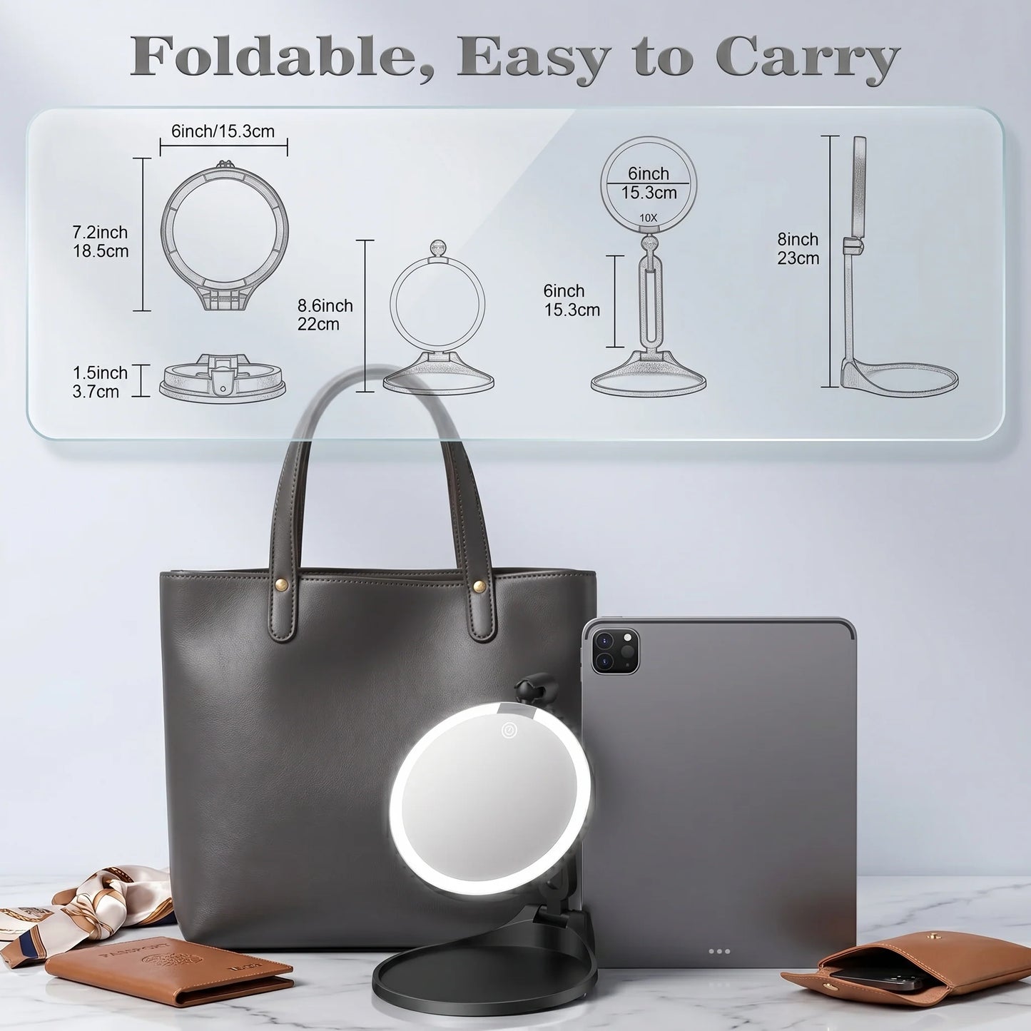 Makeup Mirror LED Light & 30X Magnification Rechargeable & Portable