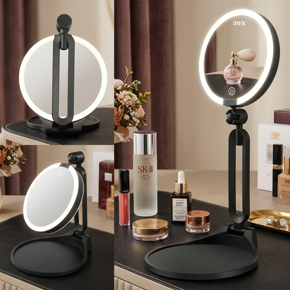Makeup Mirror LED Light & 30X Magnification Rechargeable & Portable