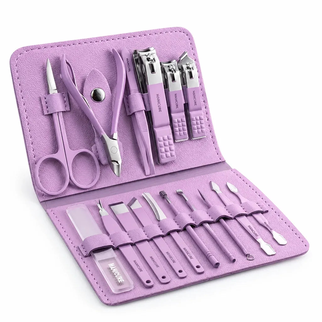 Manicure Kit 16 Piece Stainless Steel Compact Case