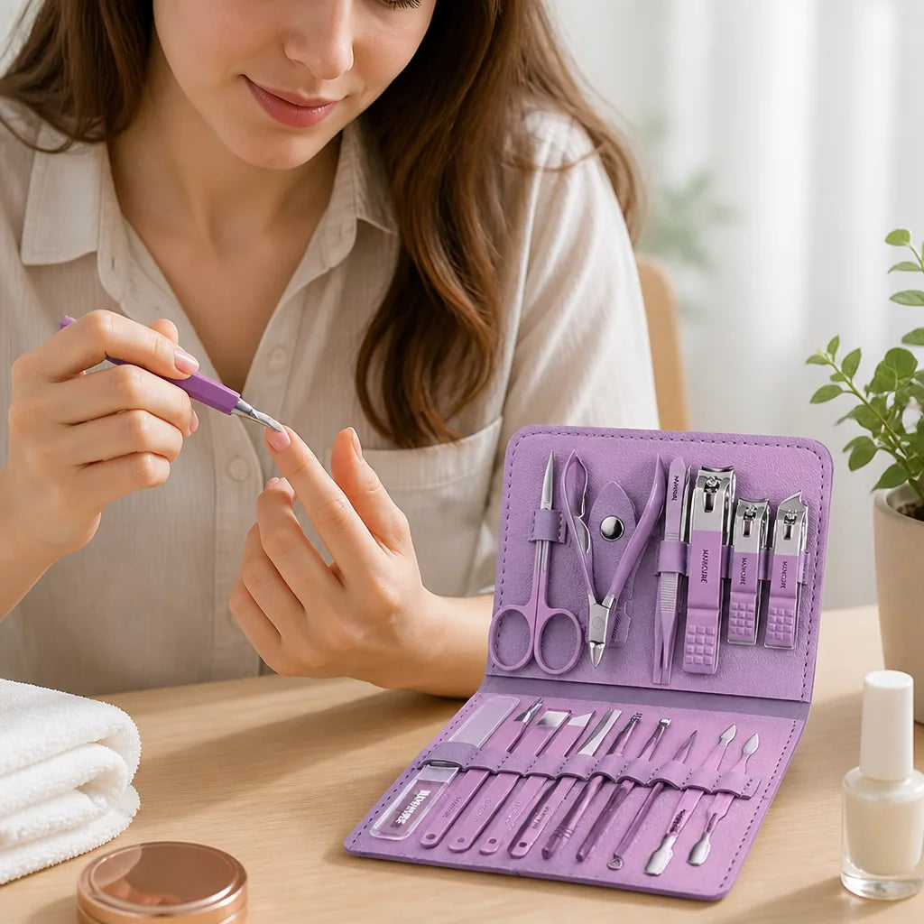 Manicure Kit 16 Piece Stainless Steel Compact Case
